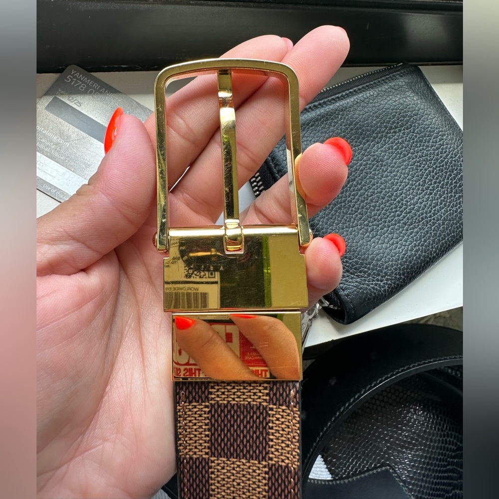 Louis Vuitton Brown Leather Belt with Gold Buckle